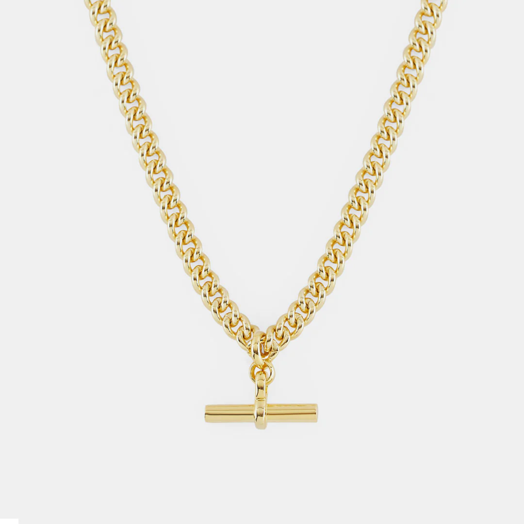 Gold Curb T-Bar Necklace - Image 3