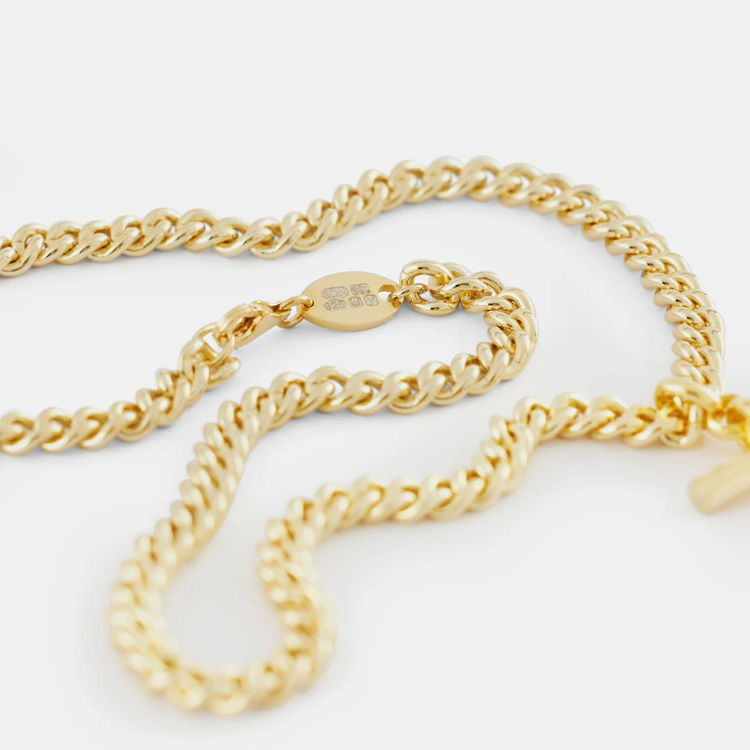 Gold Curb T-Bar Necklace - Image 4