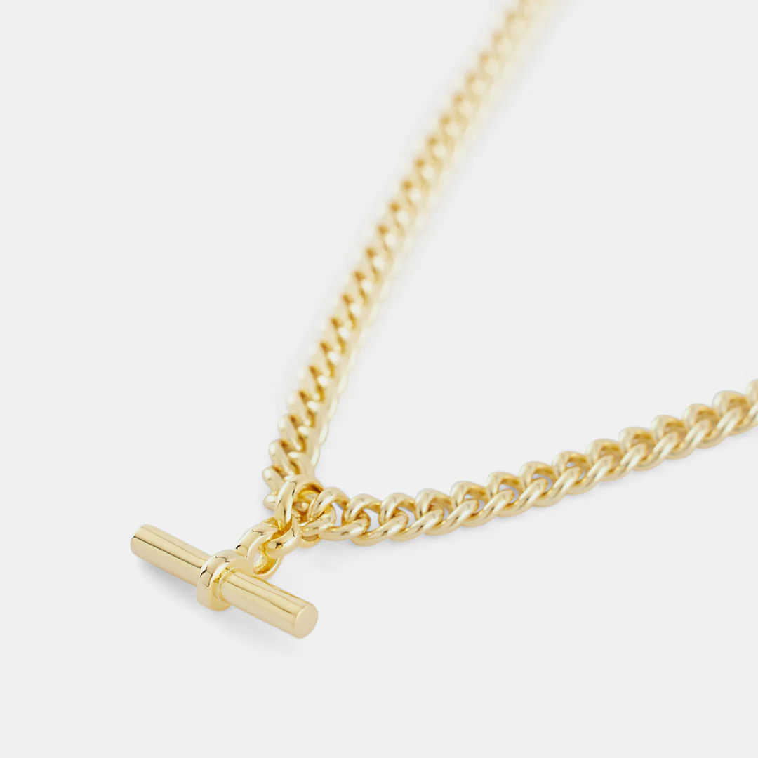 Gold Curb T-Bar Necklace - Image 6