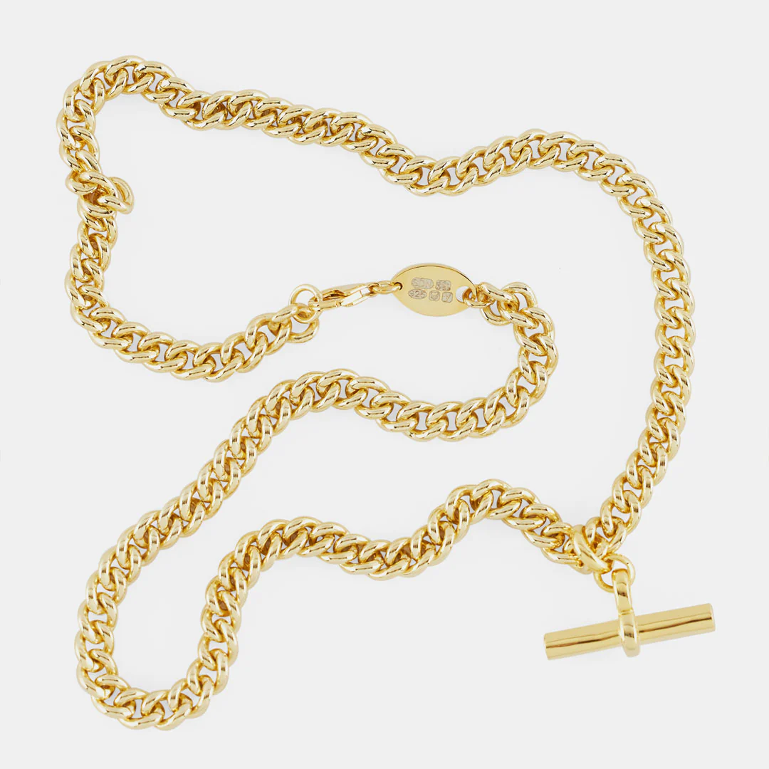 Gold Curb T-Bar Necklace - Image 7