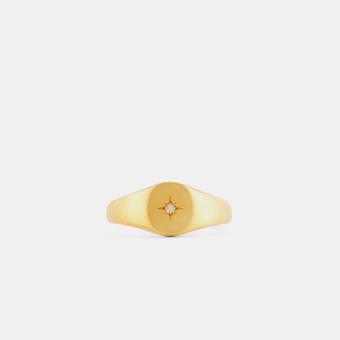 Gold Diamond Signet Ring - Image 3