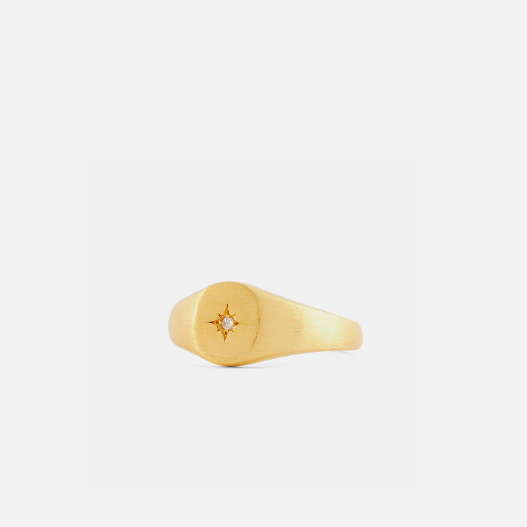 Gold Diamond Signet Ring - Image 6