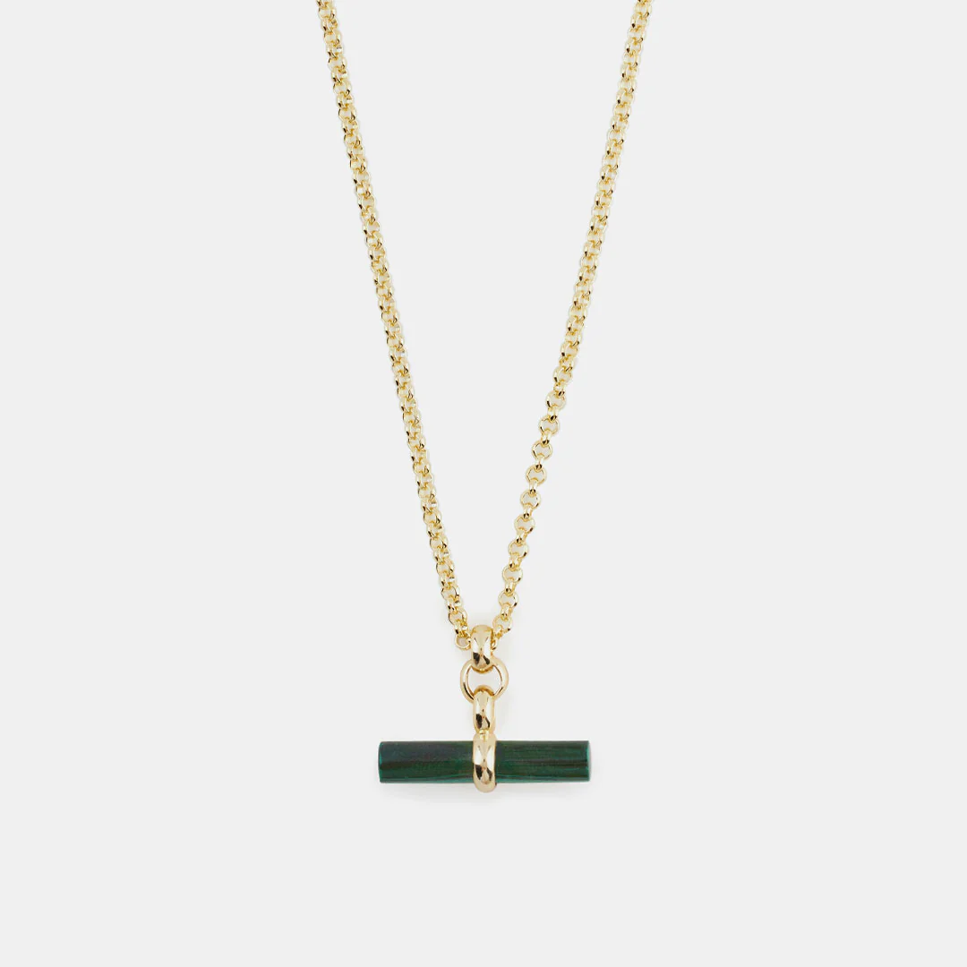 Gold Malachite T-Bar Necklace - Image 3