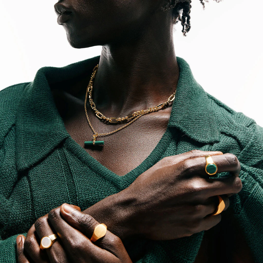 Gold Malachite T-Bar Necklace - Image 5