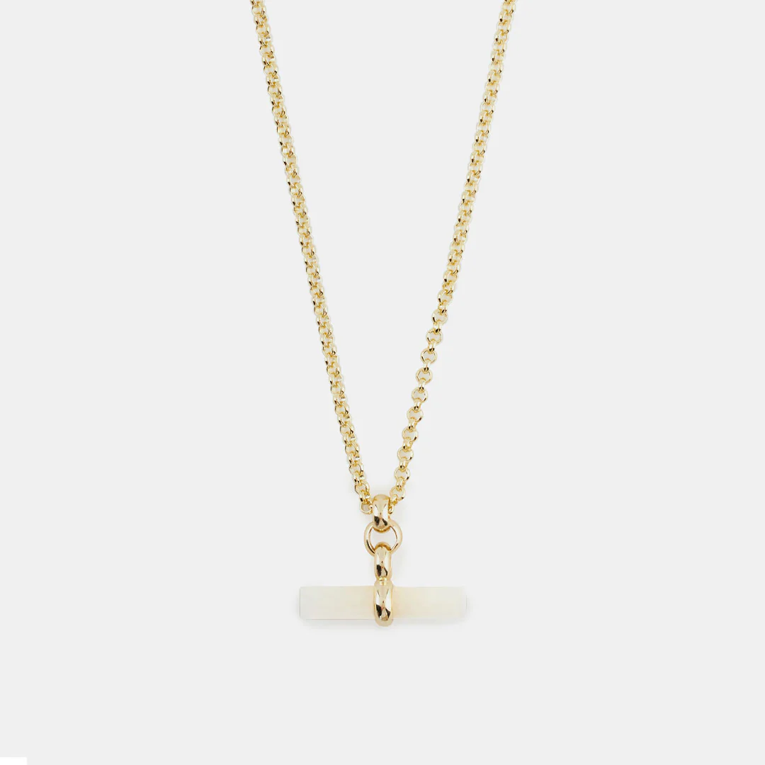Gold Mother Of Pearl T-Bar Necklace - Image 3