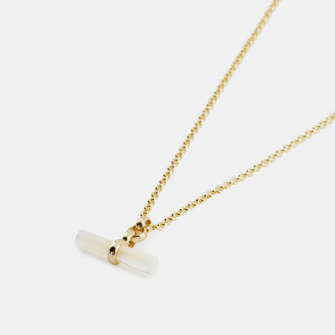 Gold Mother Of Pearl T-Bar Necklace - Image 4