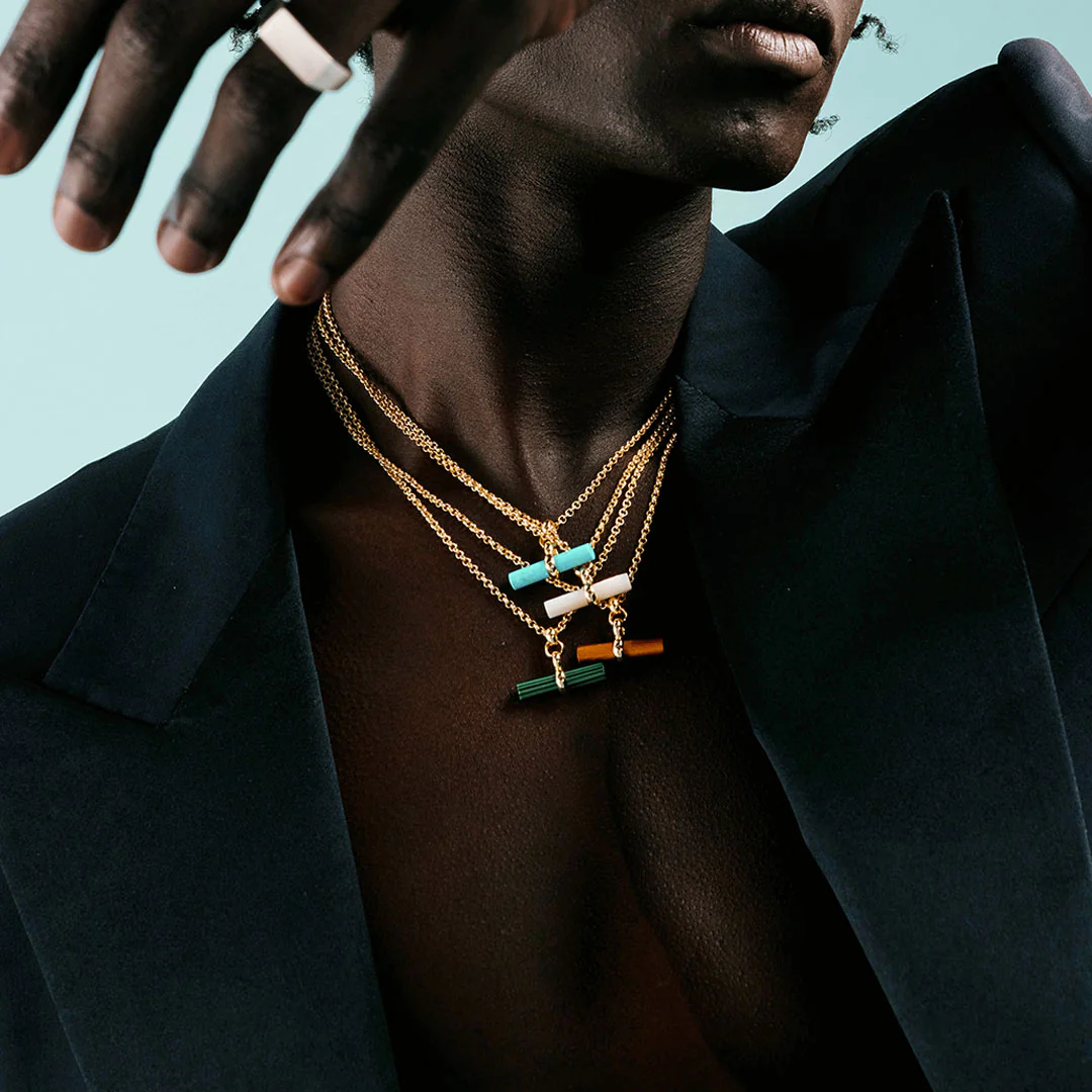 Gold Mother Of Pearl T-Bar Necklace - Image 5