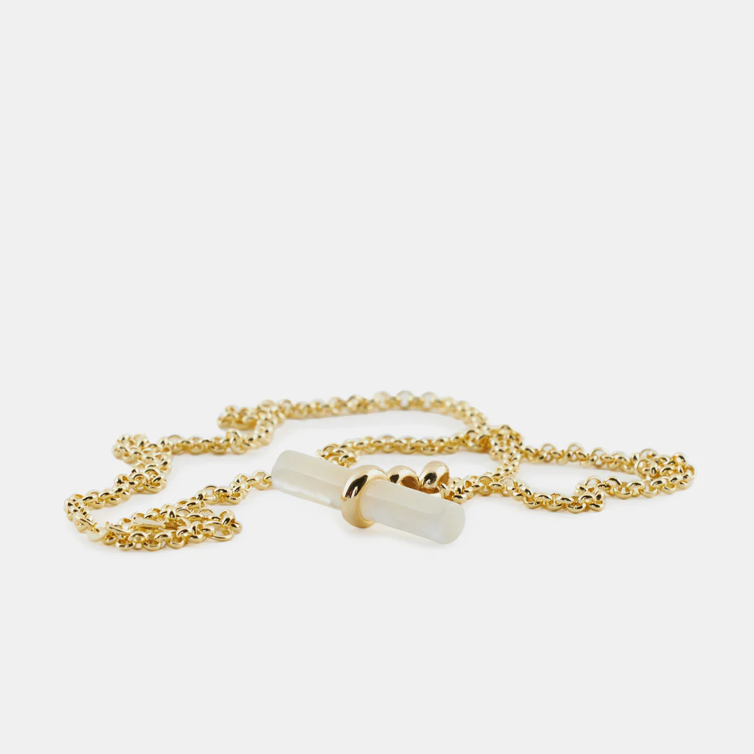 Gold Mother Of Pearl T-Bar Necklace - Image 6
