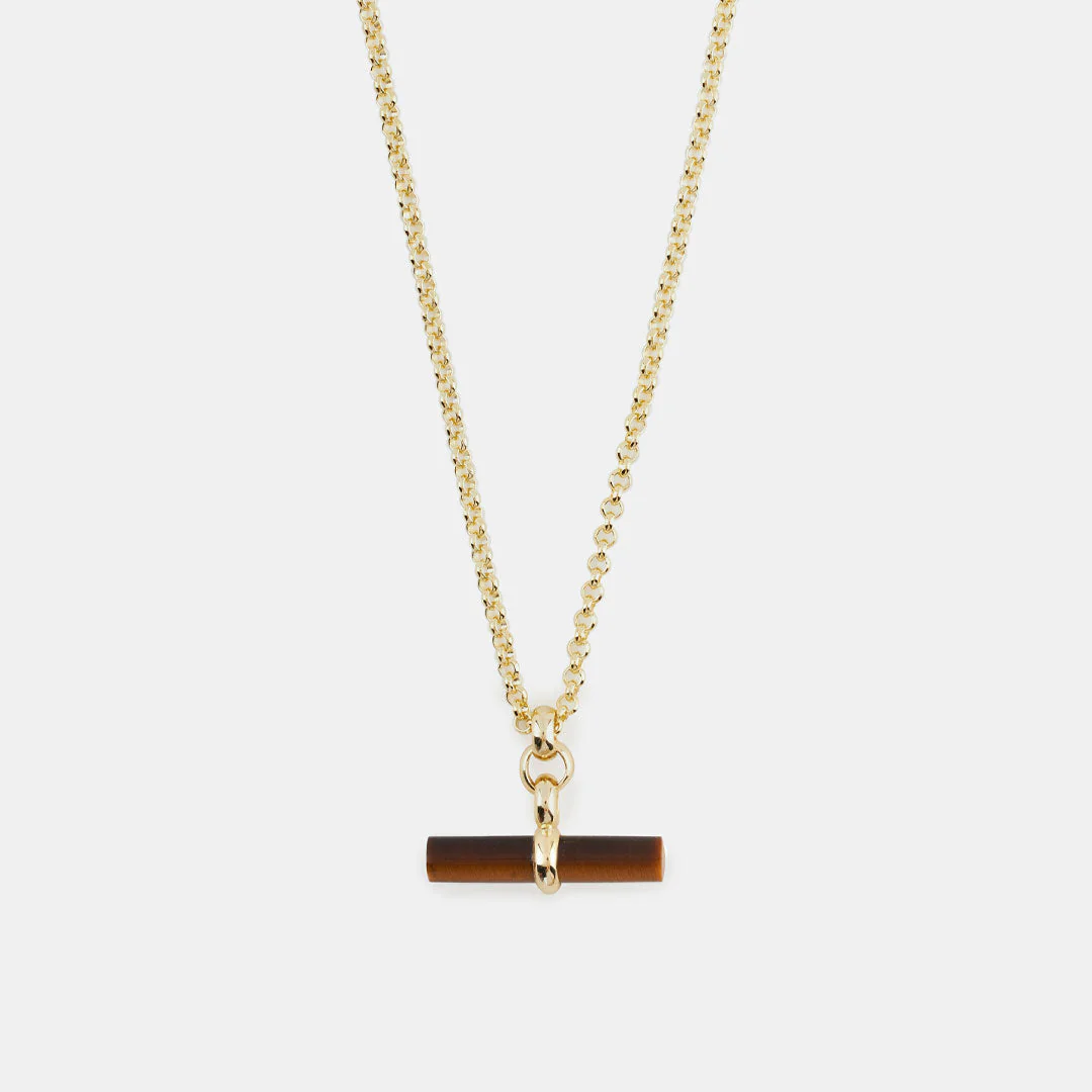 Gold Tigers Eye T-Bar Necklace - Image 3