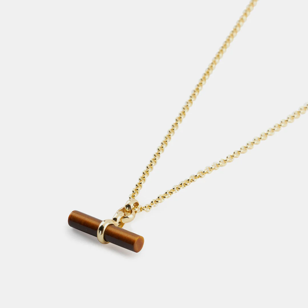 Gold Tigers Eye T-Bar Necklace - Image 4