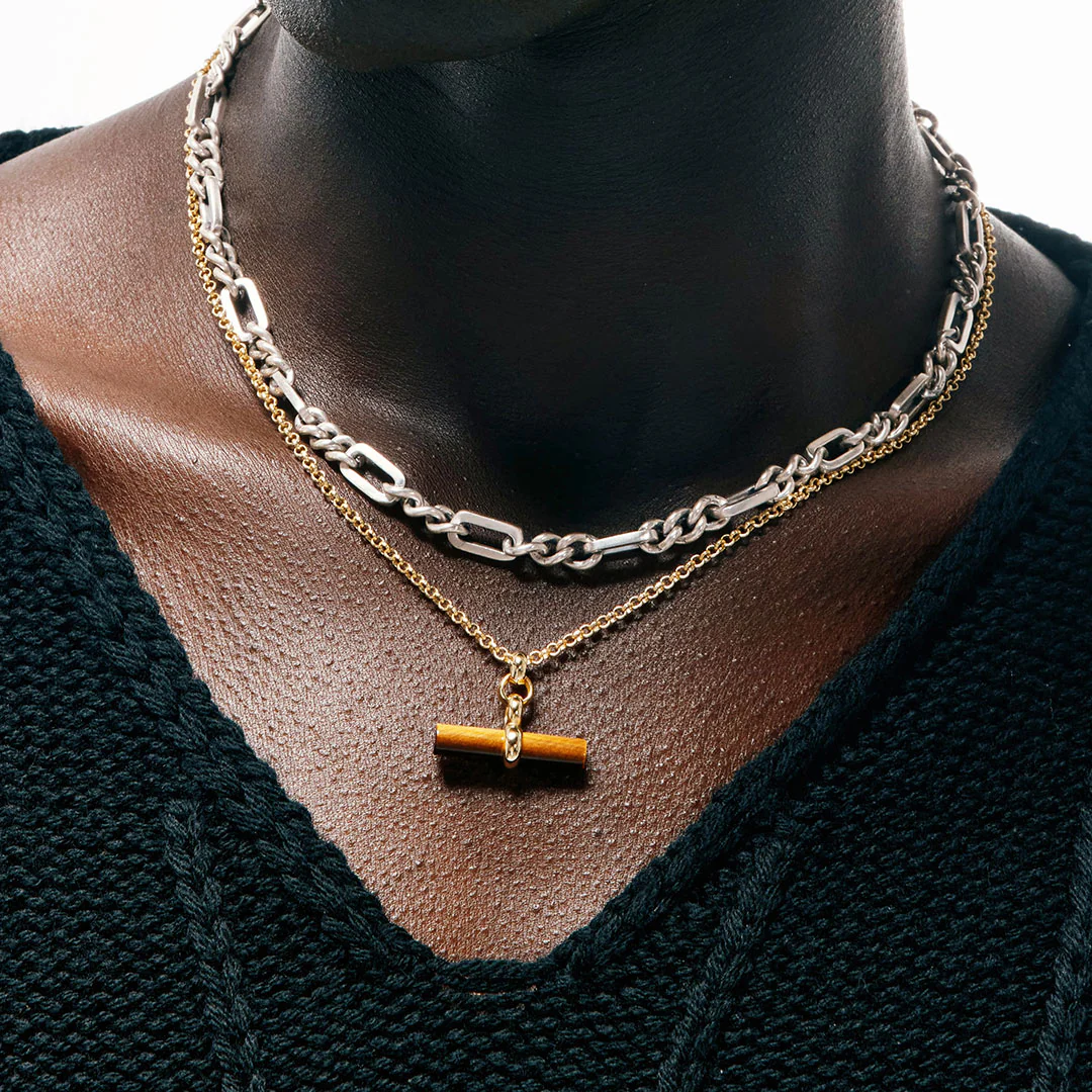 Gold Tigers Eye T-Bar Necklace - Image 5