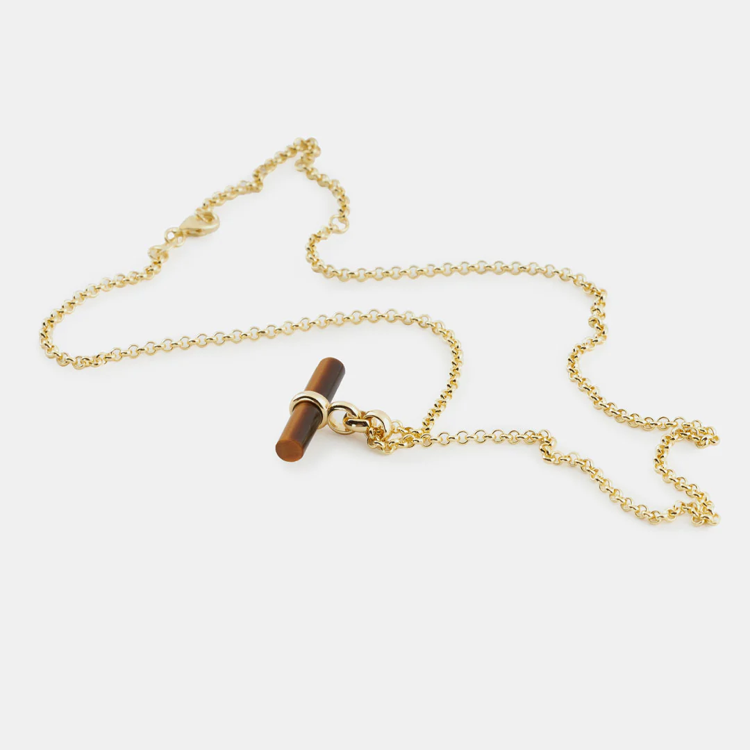 Gold Tigers Eye T-Bar Necklace - Image 6