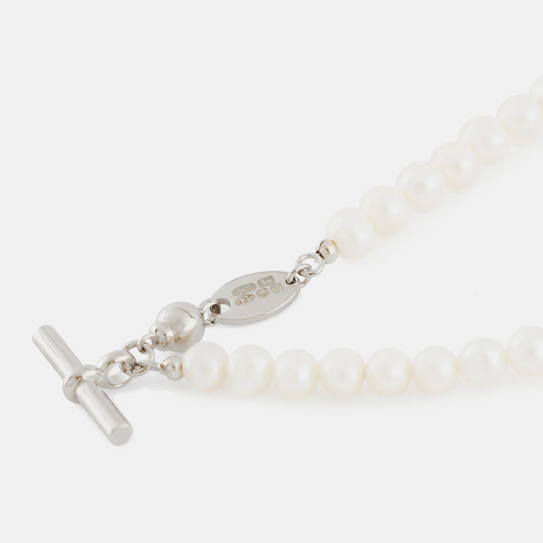 Silver Pearl T-Bar Necklace - Image 4