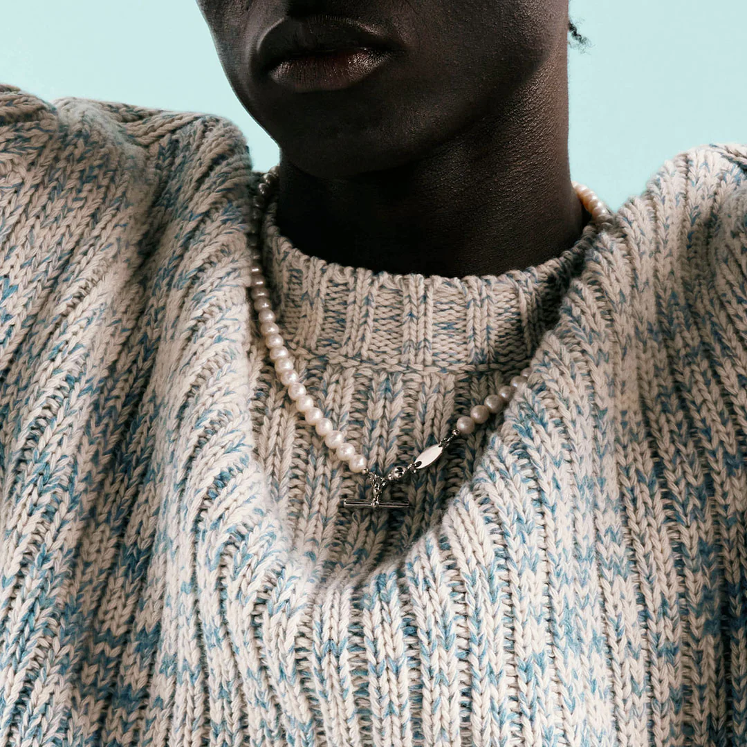 Silver Pearl T-Bar Necklace - Image 5
