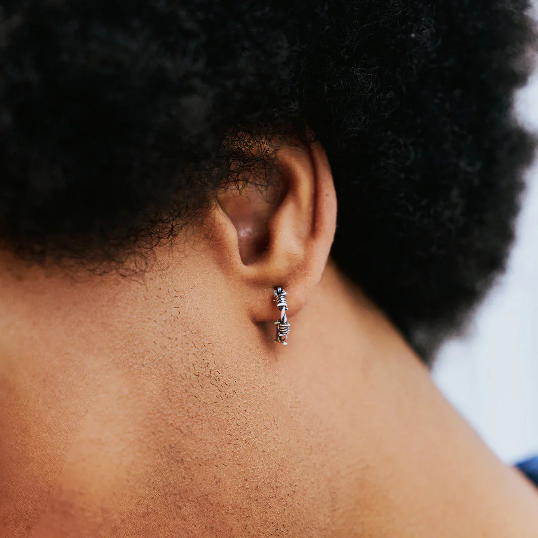 Silver Barbed Wire Hoop Earring - Image 5