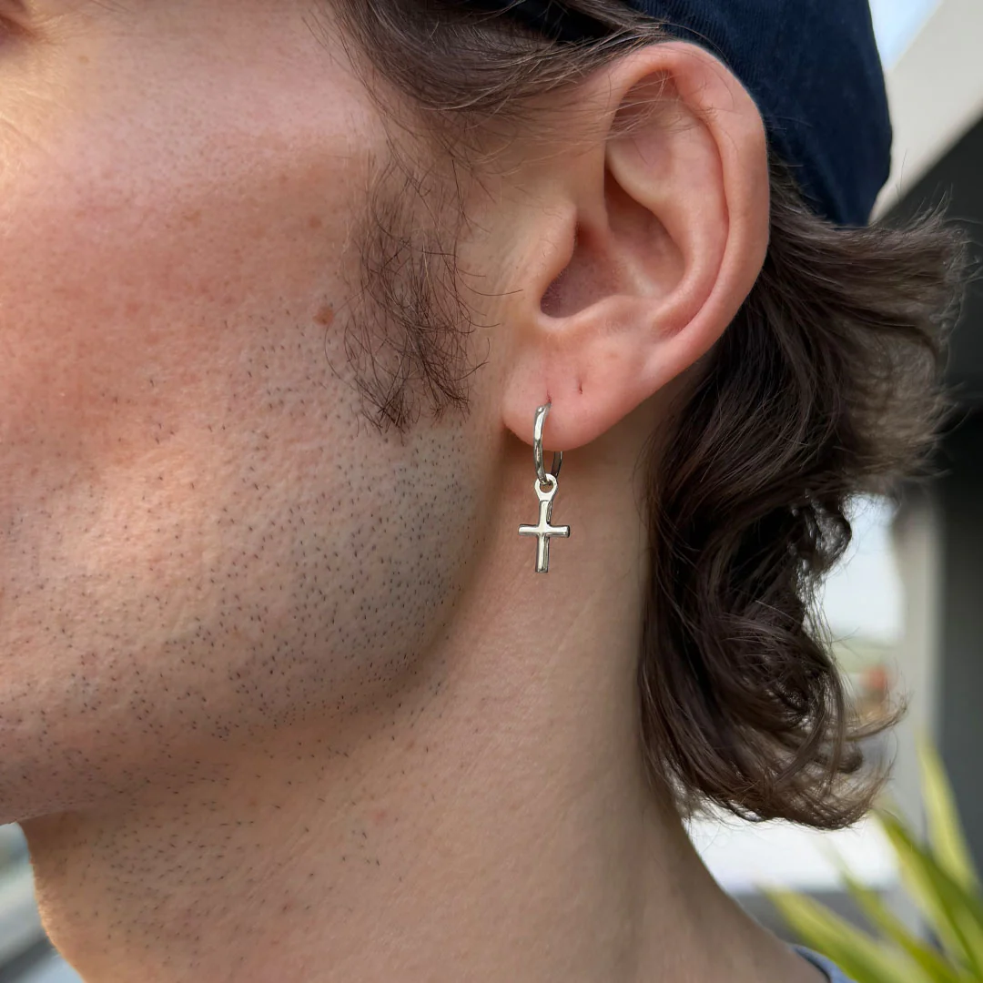 Silver Cross Pendant Earring - Image 6