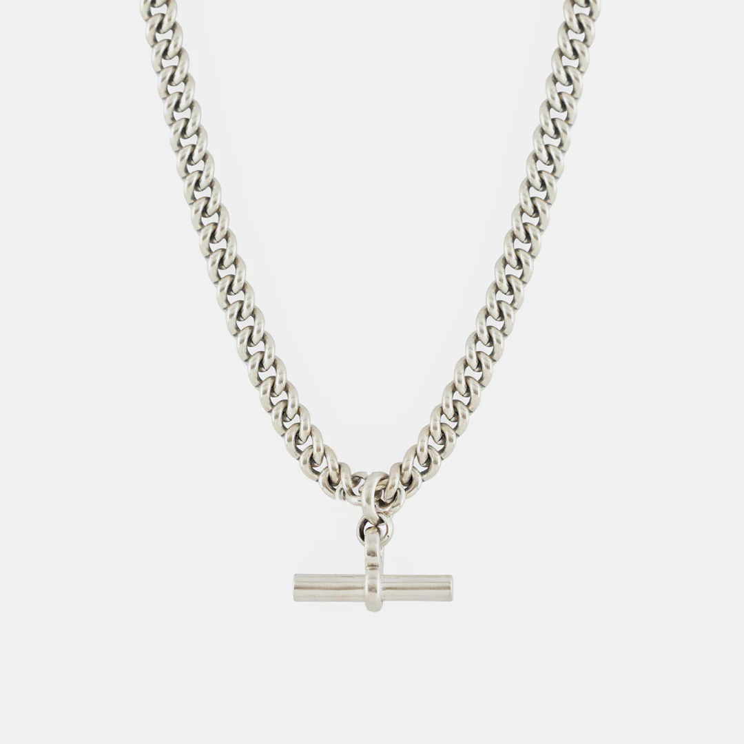 Silver Curb T-Bar Necklace - Image 3