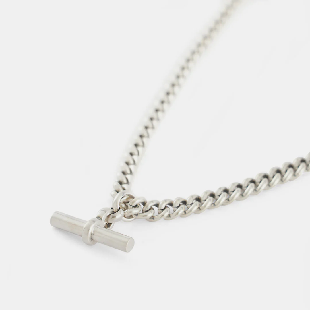 Silver Curb T-Bar Necklace - Image 6