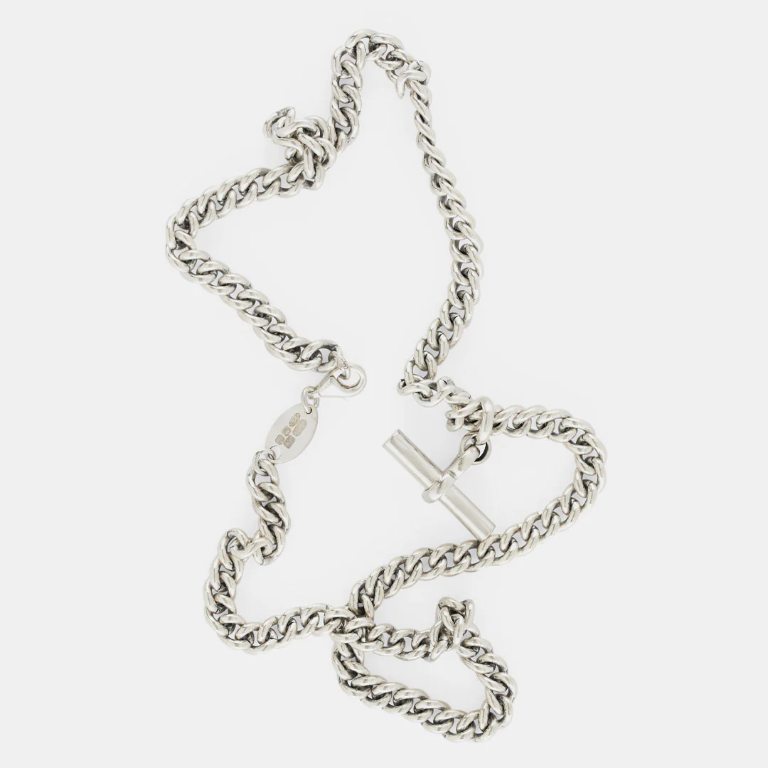 Silver Curb T-Bar Necklace - Image 7