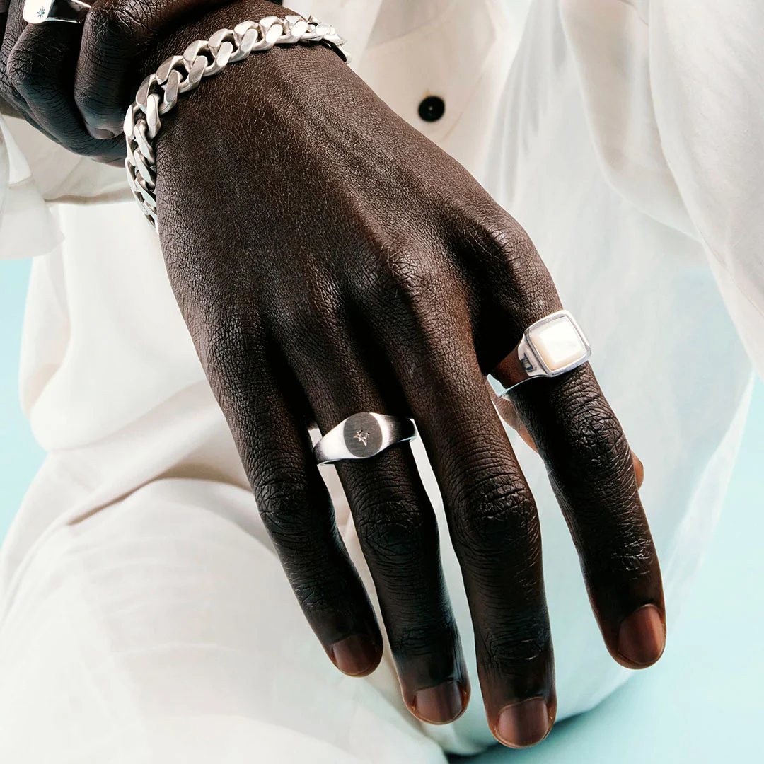 Silver Diamond Signet Ring - Image 5