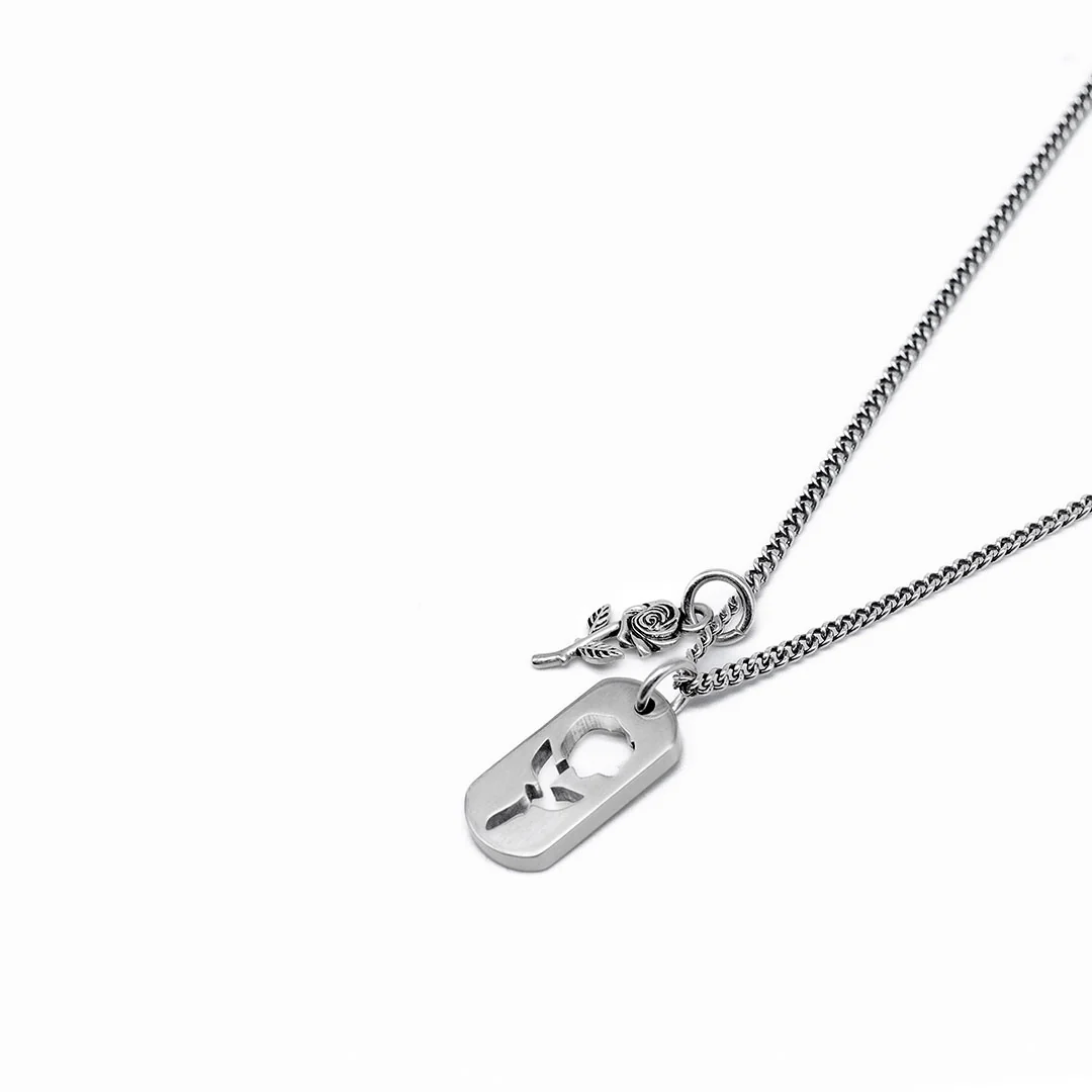 Silver Rose Dog Tag Necklace - Image 4