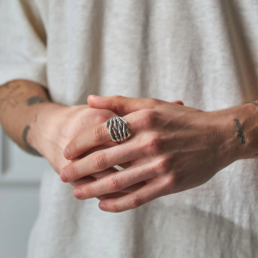 Silver Skeleton Hands Ring - Image 6