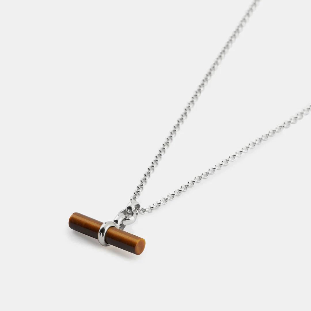Silver Tigers Eye T-Bar Necklace - Image 4